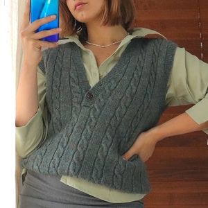 Vintage Blue/green 90s wool V-neck sweater vest